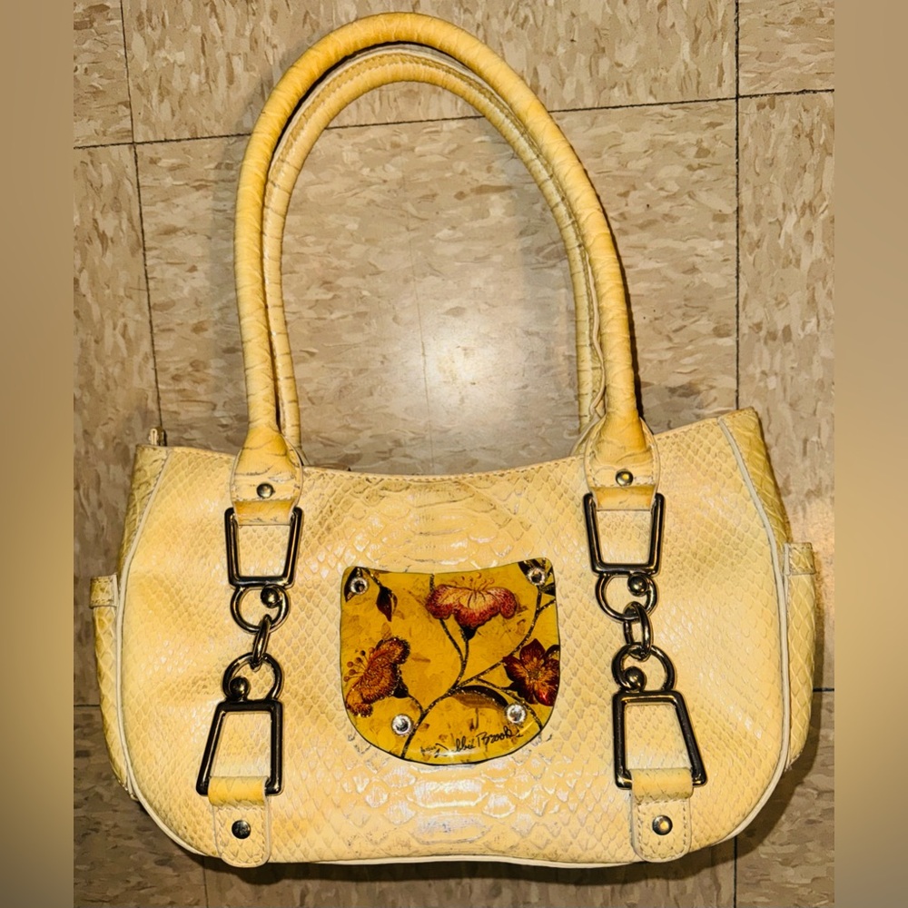 Vintage Debbie Brooks Embossed Italian Leather Day Bag in Vanilla Cremé 11x6x7